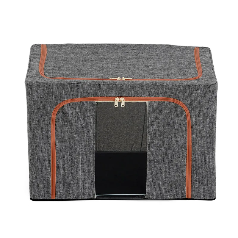 LIVMORE Kleiderschrank-Aufbewahrungsbox aus Leinen-Baumwoll-Mix, faltbar, 60x42x40cm, Grau