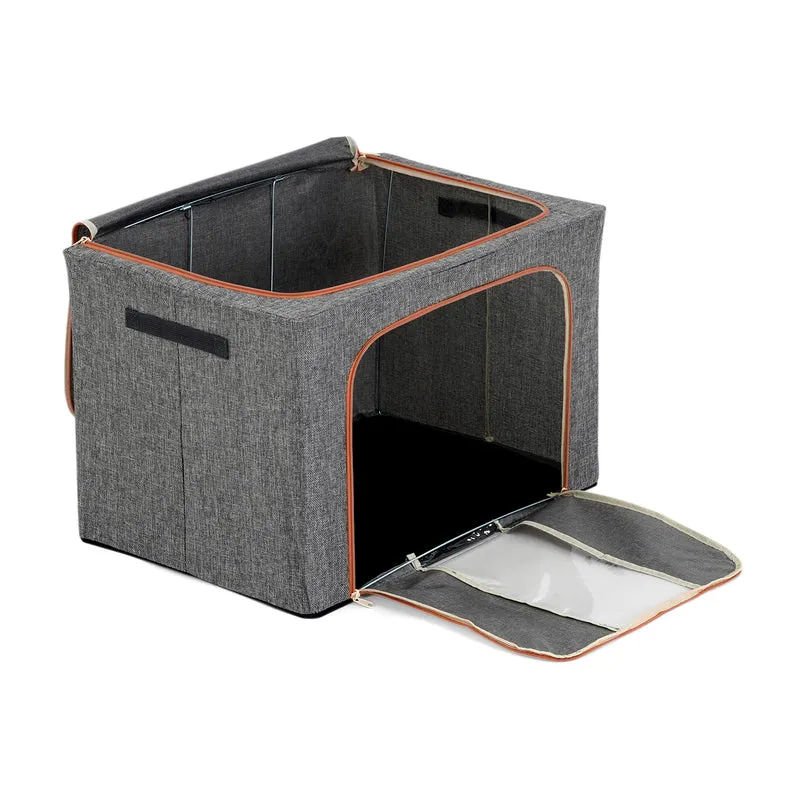 LIVMORE Kleiderschrank-Aufbewahrungsbox aus Leinen-Baumwoll-Mix, faltbar, 60x42x40cm, Grau
