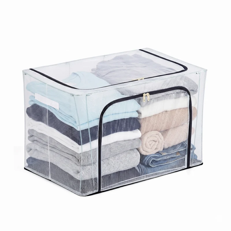 LIVMORE Kleiderschrank-Aufbewahrungsbox aus Leinen-Baumwoll-Mix, faltbar, 60x42x40cm, Grau