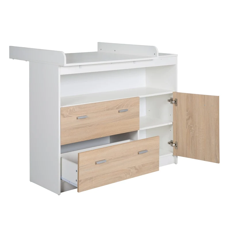 roba Wickelkommode mit Wickelansatz, 2 Schubladen, 1 Tür, 1 offenes Fach, weiß, Wickelhöhe: 90cm