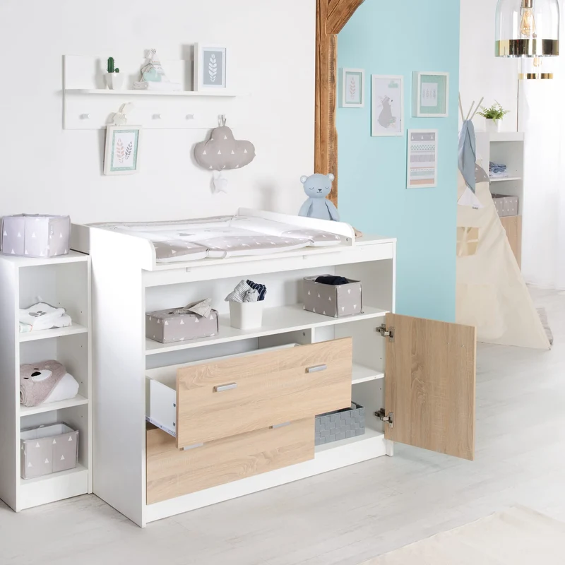 roba Wickelkommode mit Wickelansatz, 2 Schubladen, 1 Tür, 1 offenes Fach, weiß, Wickelhöhe: 90cm