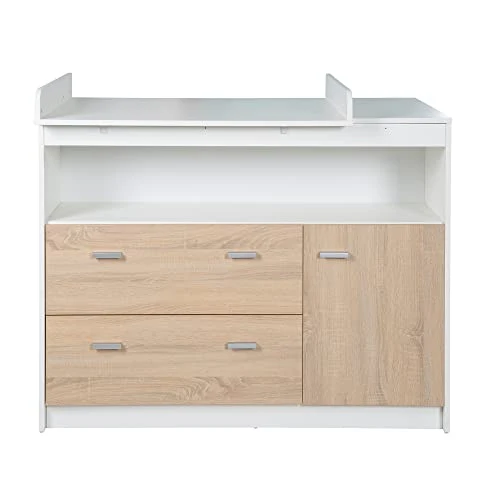 roba Wickelkommode mit Wickelansatz, 2 Schubladen, 1 Tür, 1 offenes Fach, weiß, Wickelhöhe: 90cm