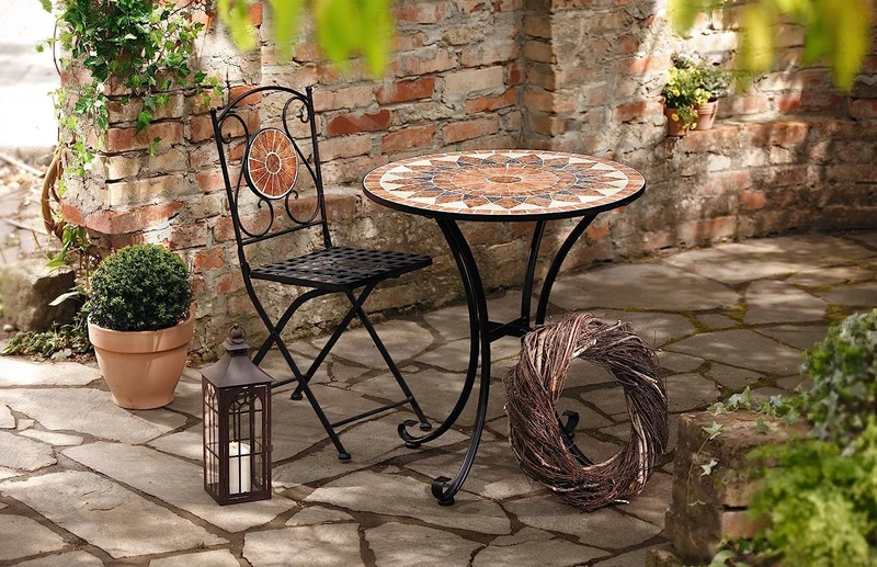 FRANK FLECHTWAREN Mosaiktisch rund Ø70 cm, Metallgestell schwarz