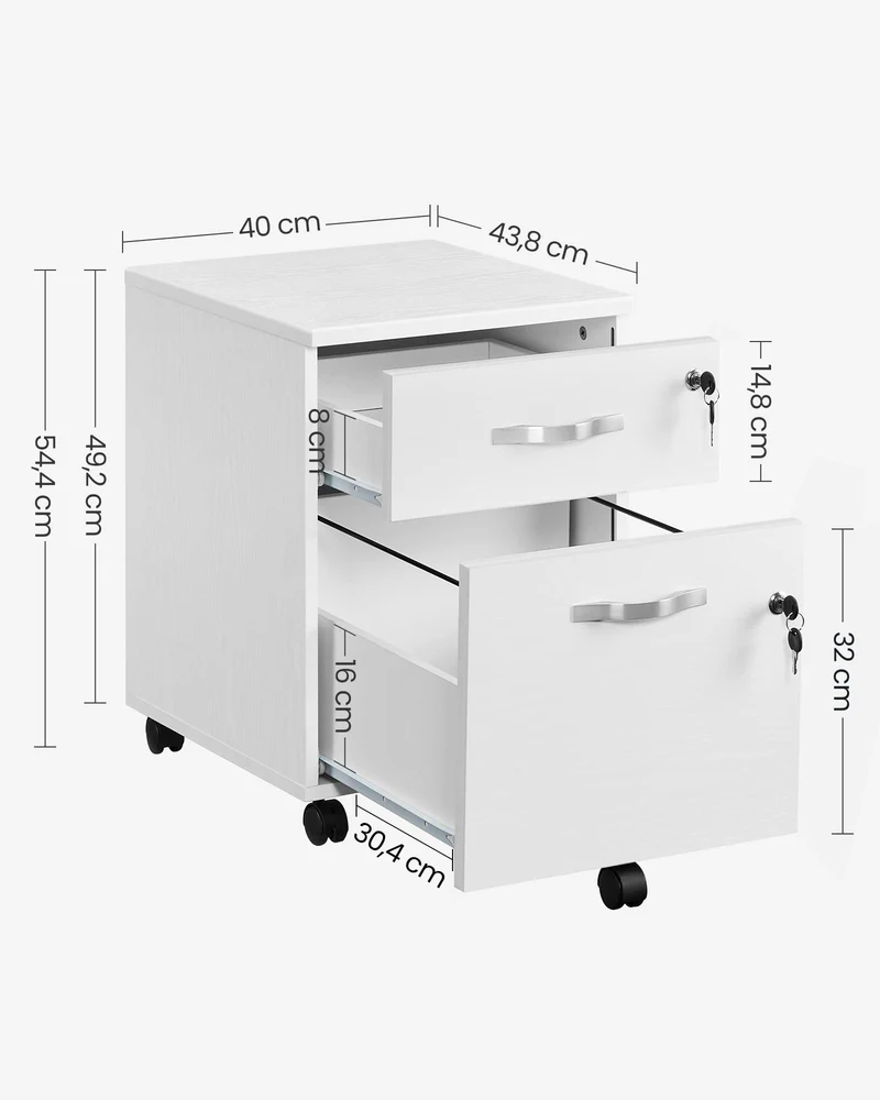 VASAGLE Rollcontainer abschließbar, Aktenschrank 2 Schubladen