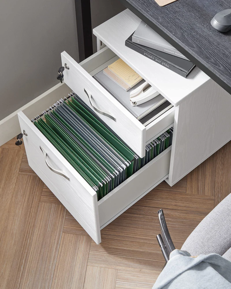 VASAGLE Rollcontainer abschließbar, Aktenschrank 2 Schubladen