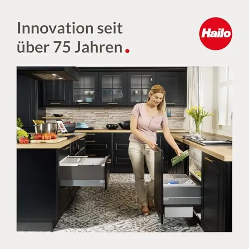 Hailo Abfallsammler Tandem 3666111 Einbau-Mülltrenner mit 2 Fächern - Küchen-Mülleimer zum Einbauen im Unterschrank - 24 + 7 L - Abfalleimer mit Vollauszug für Drehtür-Schränke ab 30 cm - Dunkelgrau