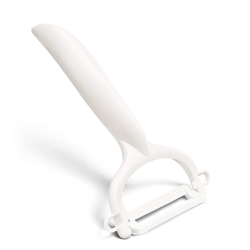 Kyocera Sparschäler Weiß | zweischneidige Klinge: 4 cm | extra scharfer Schäler | sauberes Schälen von Gemüse und Obst | spülmaschinenfester Obstschäler | Mehrzweck Gemüseschneider