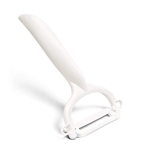 Kyocera Sparschäler Weiß | zweischneidige Klinge: 4 cm | extra scharfer Schäler | sauberes Schälen von Gemüse und Obst | spülmaschinenfester Obstschäler | Mehrzweck Gemüseschneider