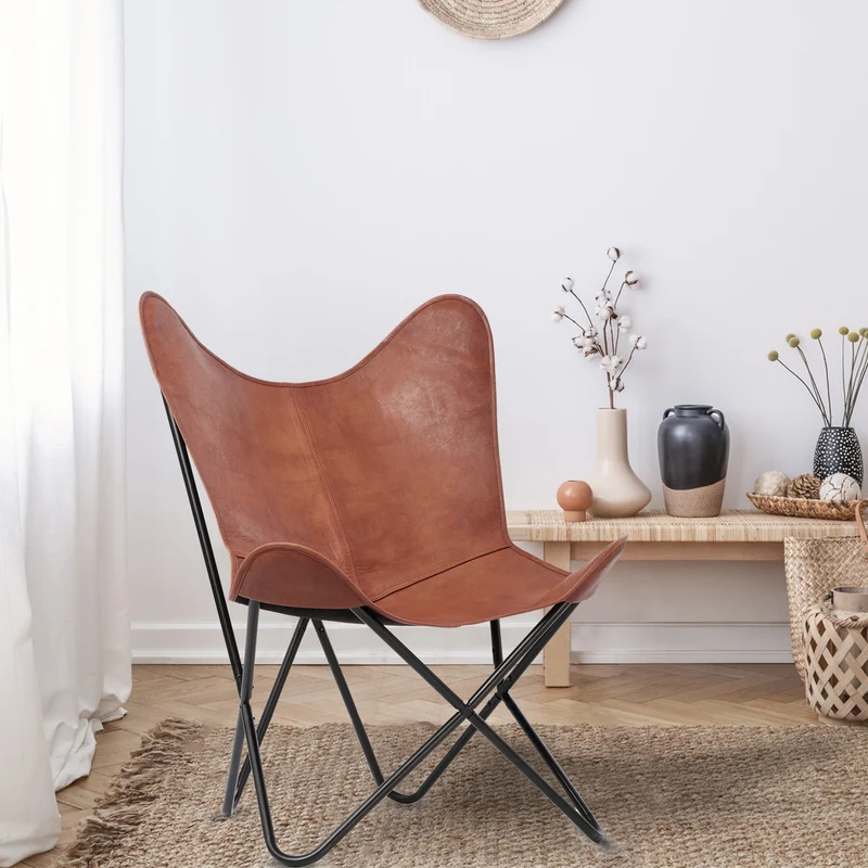 Butterfly-Sessel aus Echtleder, zusammenklappbar, ca. 92 cm, Schwarz