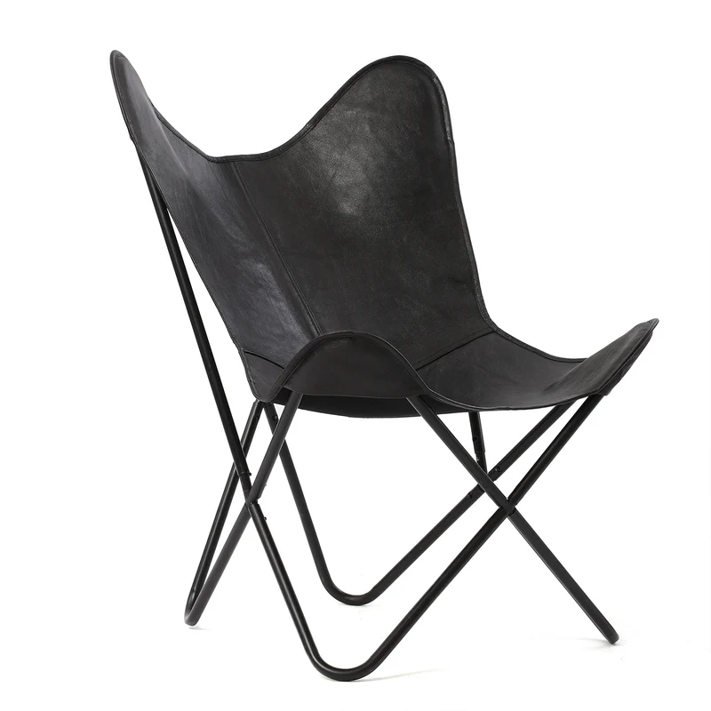 Butterfly-Sessel aus Echtleder, zusammenklappbar, ca. 92 cm, Schwarz