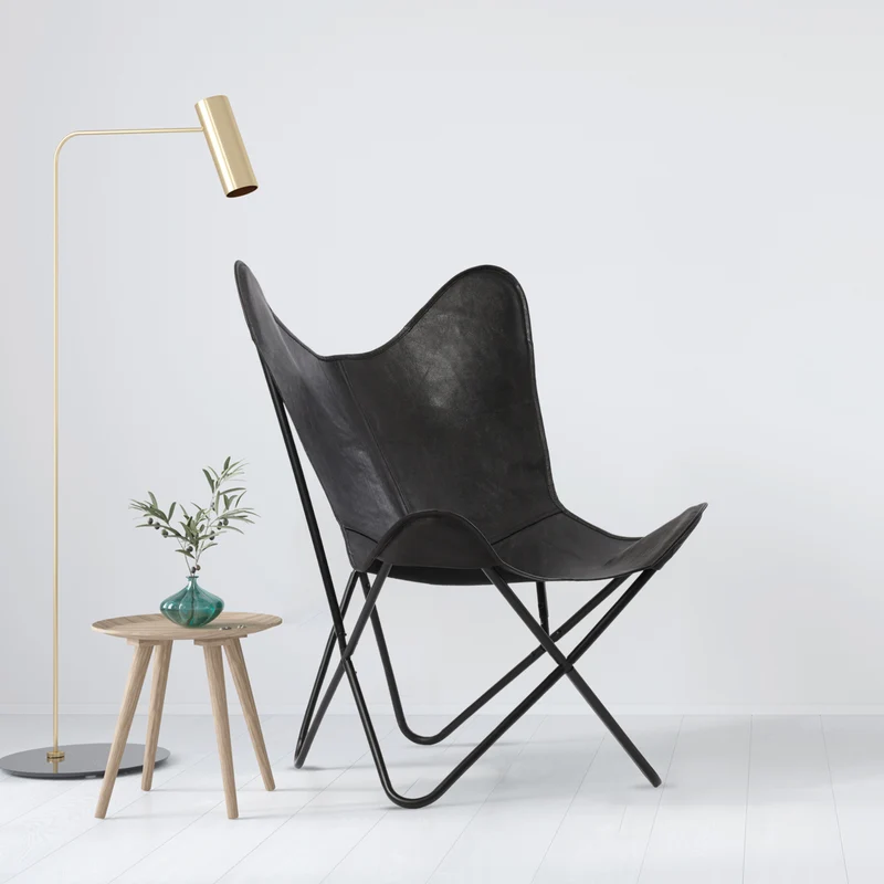 Butterfly-Sessel aus Echtleder, zusammenklappbar, ca. 92 cm, Schwarz