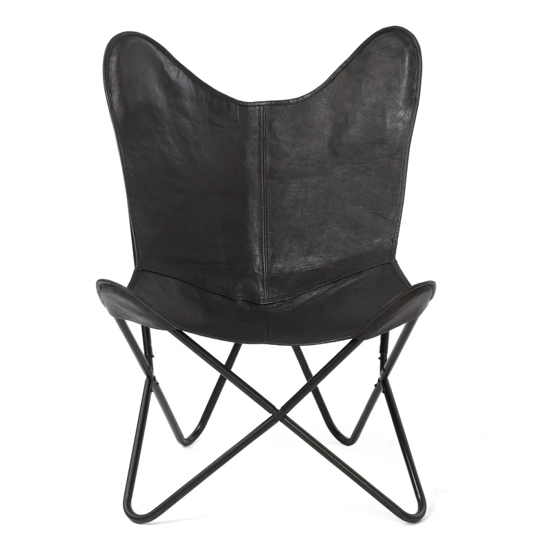 Butterfly-Sessel aus Echtleder, zusammenklappbar, ca. 92 cm, Schwarz
