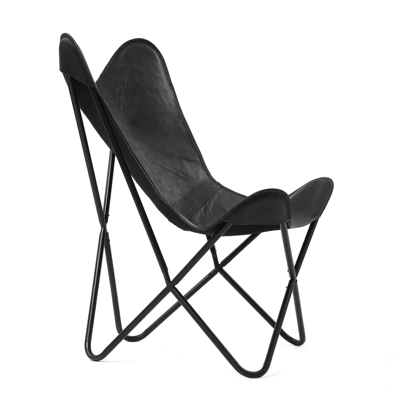 Butterfly-Sessel aus Echtleder, zusammenklappbar, ca. 92 cm, Schwarz