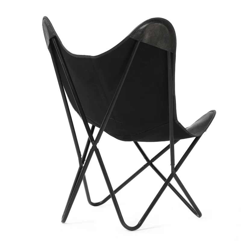 Butterfly-Sessel aus Echtleder, zusammenklappbar, ca. 92 cm, Schwarz