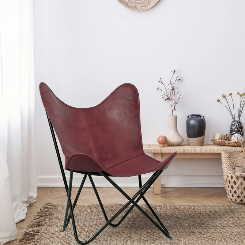 Butterfly-Sessel aus Echtleder, zusammenklappbar, ca. 92 cm, Schwarz