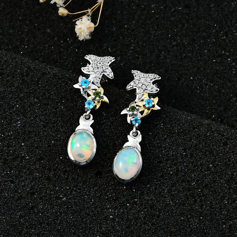 GP Celestial Kollektion - AA Natürlicher, äthiopischer Welo Opal, Neon Apatit Ohrringe Messing Rhodiniert und 750 Gelbgold Vermeil ca. 1.56 ct