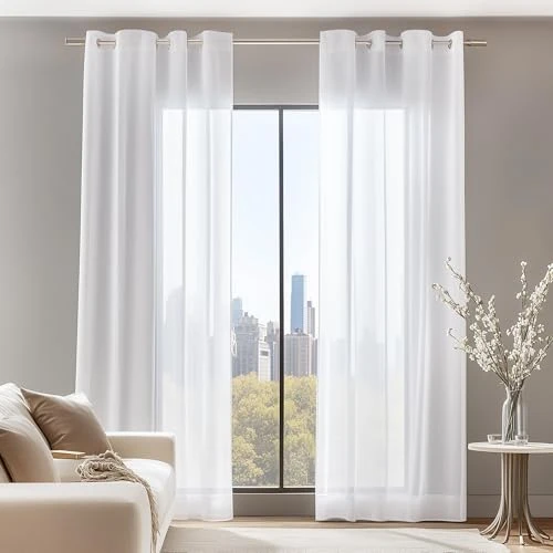 Deconovo Voile Vorhang mit Ösen transparent Dekoschal Leicht Weiß