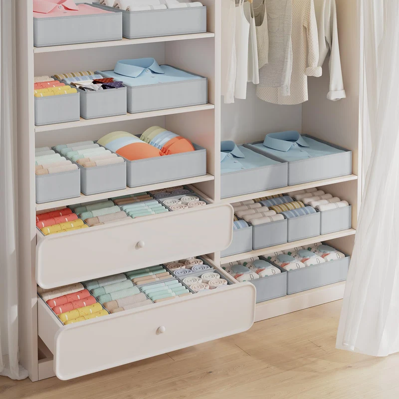 DIMJ 12er Schubladen Ordnungssystem Schubladen Organizer, Faltbare Aufbewahrungsbox Stoff, Unterwäsche Organizer, Organizer Kleiderschrank für Kleidung, BHS, Socken, Krawatten