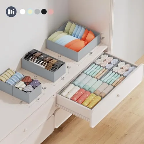 DIMJ 12er Schubladen Ordnungssystem Schubladen Organizer, Faltbare Aufbewahrungsbox Stoff, Unterwäsche Organizer, Organizer Kleiderschrank für Kleidung, BHS, Socken, Krawatten