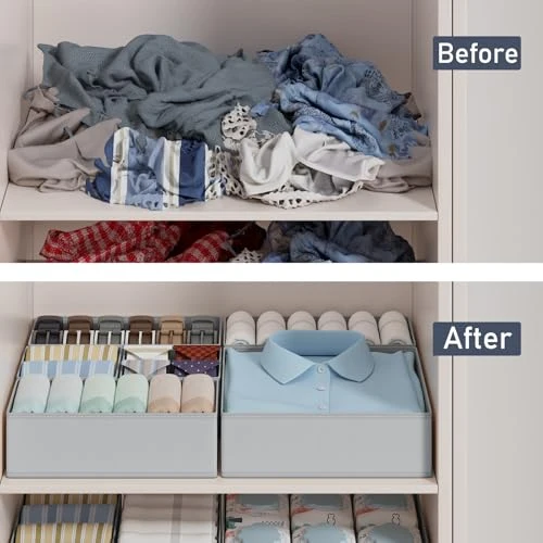 DIMJ 12er Schubladen Ordnungssystem Schubladen Organizer, Faltbare Aufbewahrungsbox Stoff, Unterwäsche Organizer, Organizer Kleiderschrank für Kleidung, BHS, Socken, Krawatten