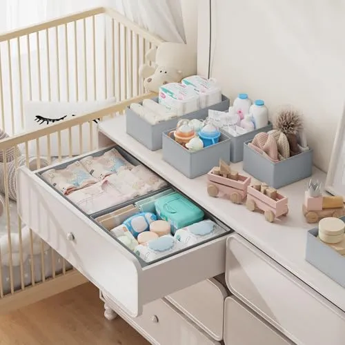 DIMJ 12er Schubladen Ordnungssystem Schubladen Organizer, Faltbare Aufbewahrungsbox Stoff, Unterwäsche Organizer, Organizer Kleiderschrank für Kleidung, BHS, Socken, Krawatten