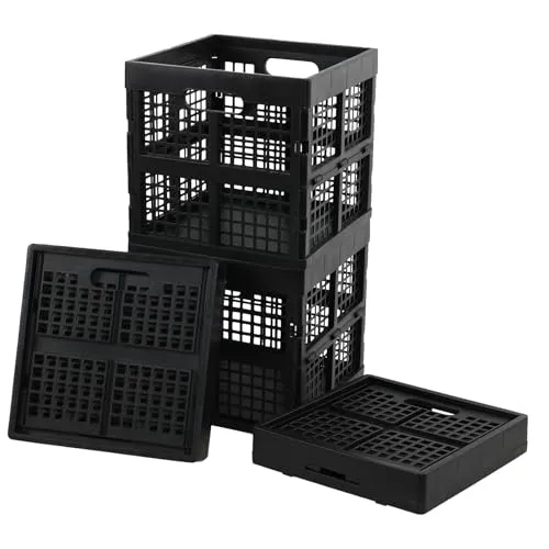 Saedy 18 L faltbare Aufbewahrungskisten aus Kunststoff, quadratisch, faltbar, Organizer, Box, schwarz, 4 Stück
