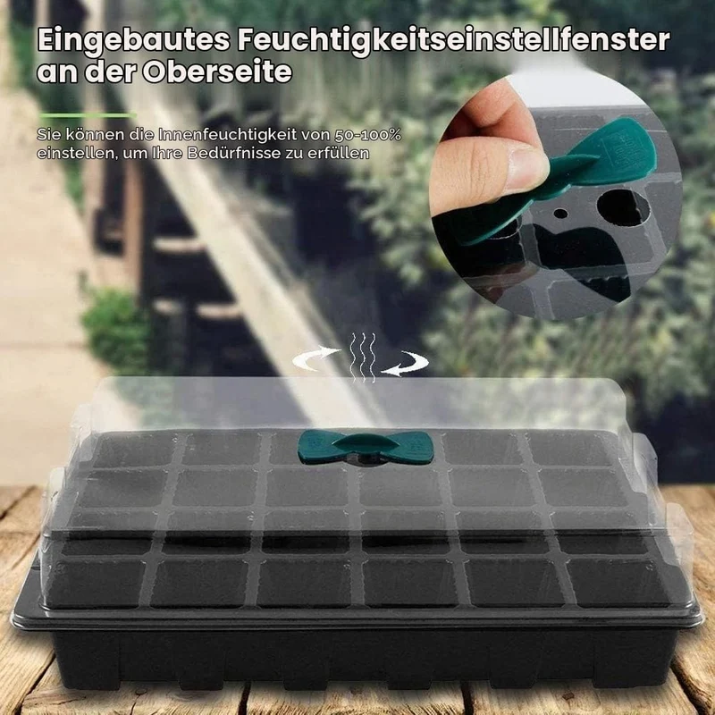 KAHEIGN 4Pcs Anzuchtschalen für Pflanzen, 24 Zellen Kunststoff Keimschalen Pflanzschalen mit verstellbaren Belüftungsöffnungen für Gewächshausgartenhaus (mit 4pcs Deckel und Sockel)