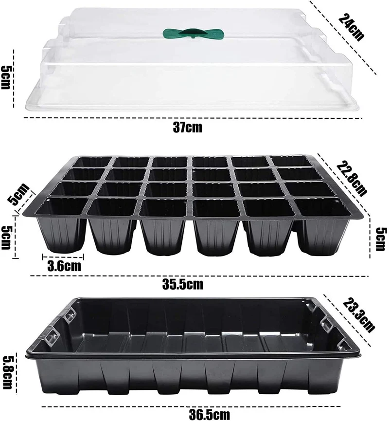 KAHEIGN 4Pcs Anzuchtschalen für Pflanzen, 24 Zellen Kunststoff Keimschalen Pflanzschalen mit verstellbaren Belüftungsöffnungen für Gewächshausgartenhaus (mit 4pcs Deckel und Sockel)