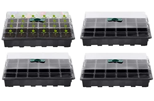 KAHEIGN 4Pcs Anzuchtschalen für Pflanzen, 24 Zellen Kunststoff Keimschalen Pflanzschalen mit verstellbaren Belüftungsöffnungen für Gewächshausgartenhaus (mit 4pcs Deckel und Sockel)