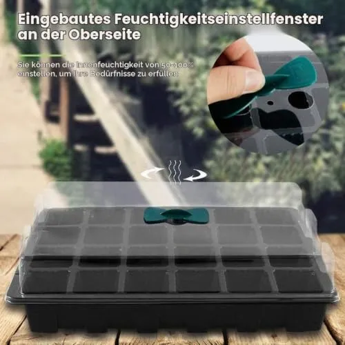 KAHEIGN 4Pcs Anzuchtschalen für Pflanzen, 24 Zellen Kunststoff Keimschalen Pflanzschalen mit verstellbaren Belüftungsöffnungen für Gewächshausgartenhaus (mit 4pcs Deckel und Sockel)