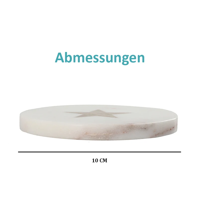 NAKKASHI - 4er-Set, Marmor Untersetzer mit Messingintarsie, Stern, Größe 10x10 cm, Weiß