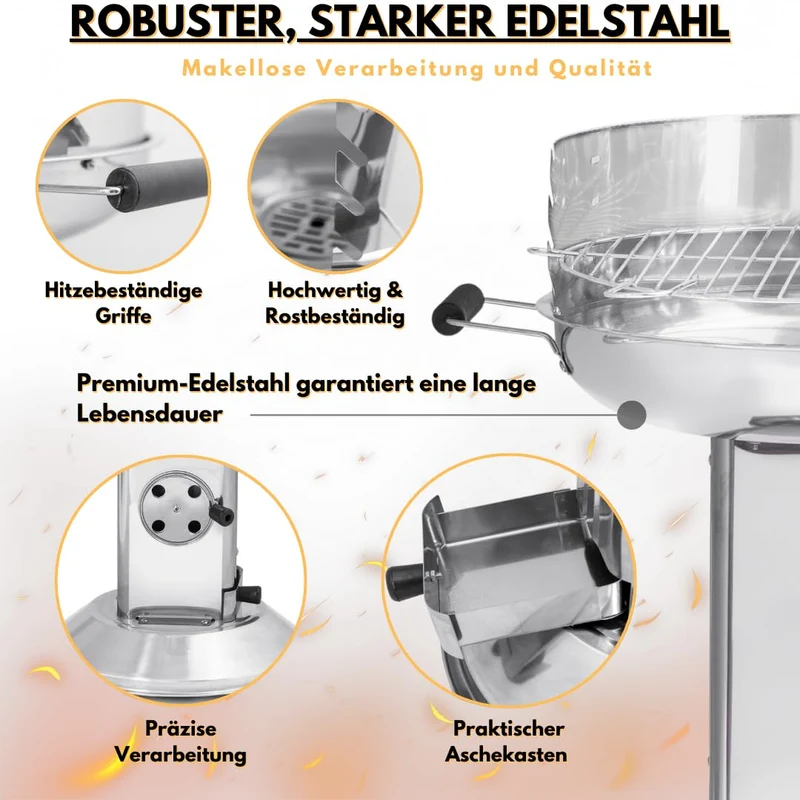ACTIVA Holzkohlegrill Bavaria I Premium Holzkohle Grill aus Edelstahl mit hochwertigem & verchromtem Grillrost I Robuster Kohlegrill für ein einzigartiges Grillerlebnis