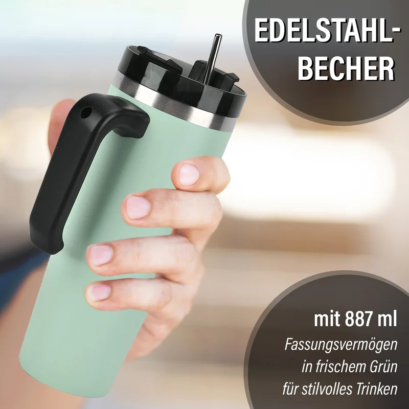 316L Edelstahl Thermobecher 887ml mit Strohhalm, Grün