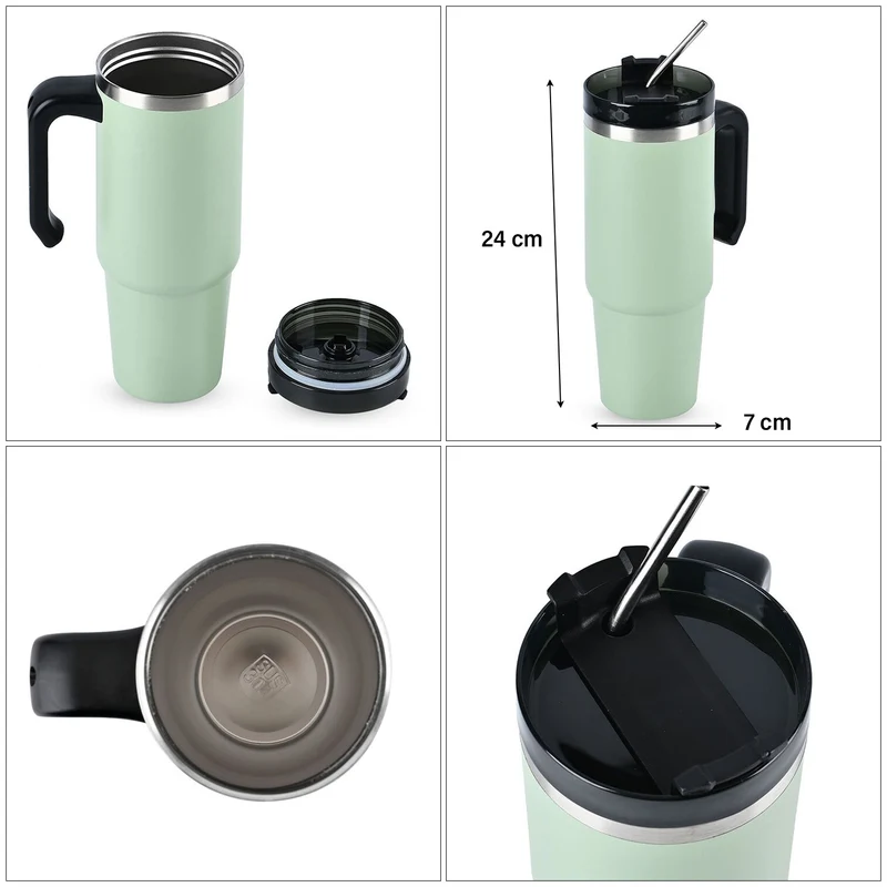 316L Edelstahl Thermobecher 887ml mit Strohhalm, Grün