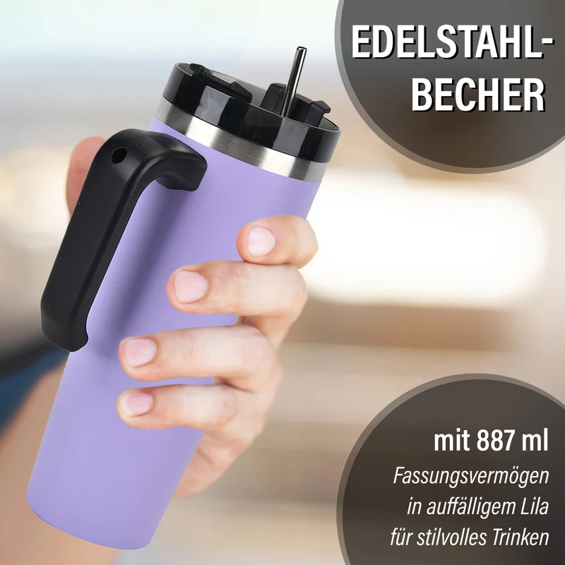 316L Edelstahl Thermobecher 887ml mit Strohhalm, Grün