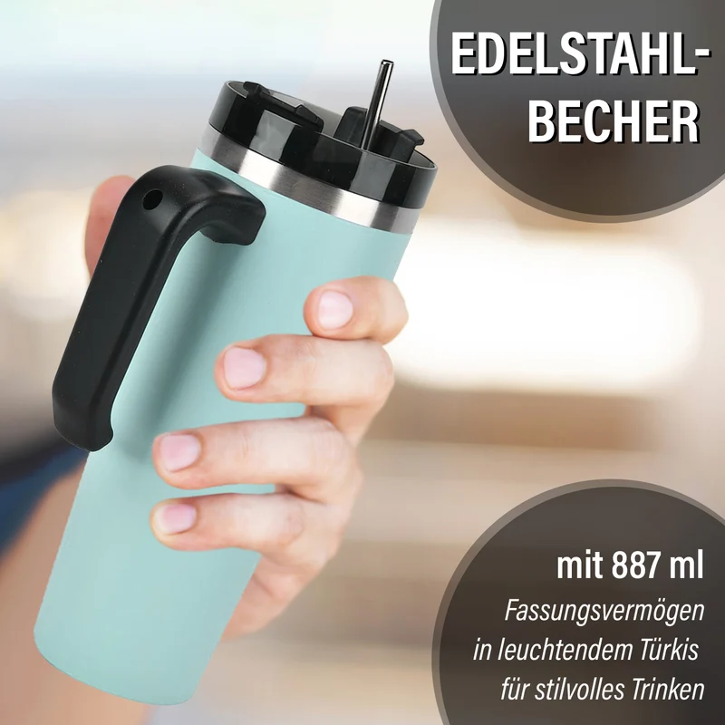 316L Edelstahl Thermobecher 887ml mit Strohhalm, Grün