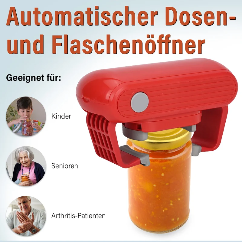 Elektrischer Glasöffner - Kompatibel mit verschiedenen Deckeln, 17 x 6,6 x 10,5 cm, Rot