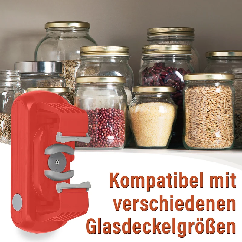 Elektrischer Glasöffner - Kompatibel mit verschiedenen Deckeln, 17 x 6,6 x 10,5 cm, Rot
