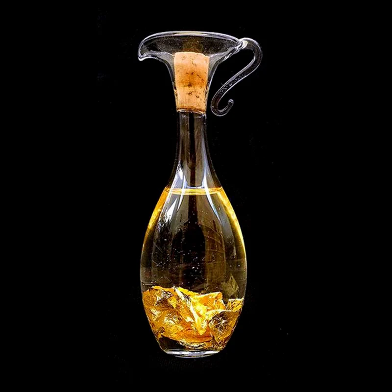 Art Deco Glasgefäß Hohe Phönizische Vase, handgemacht, gefüllt mit Italienischer 916er Blattgold