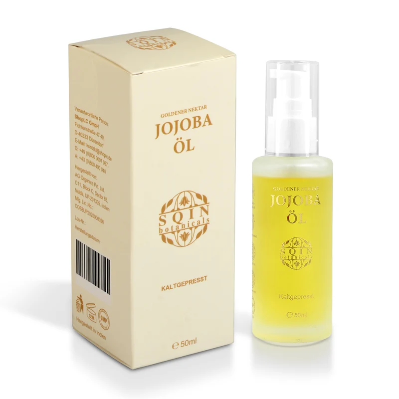 SQIN Botanicals Kaltgepresstes goldenes Nektar Jojobaöl, reines Pflegeöl, 50ml