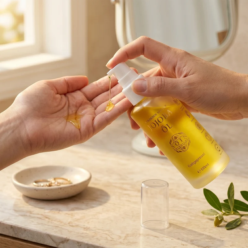SQIN Botanicals Kaltgepresstes goldenes Nektar Jojobaöl, reines Pflegeöl, 50ml