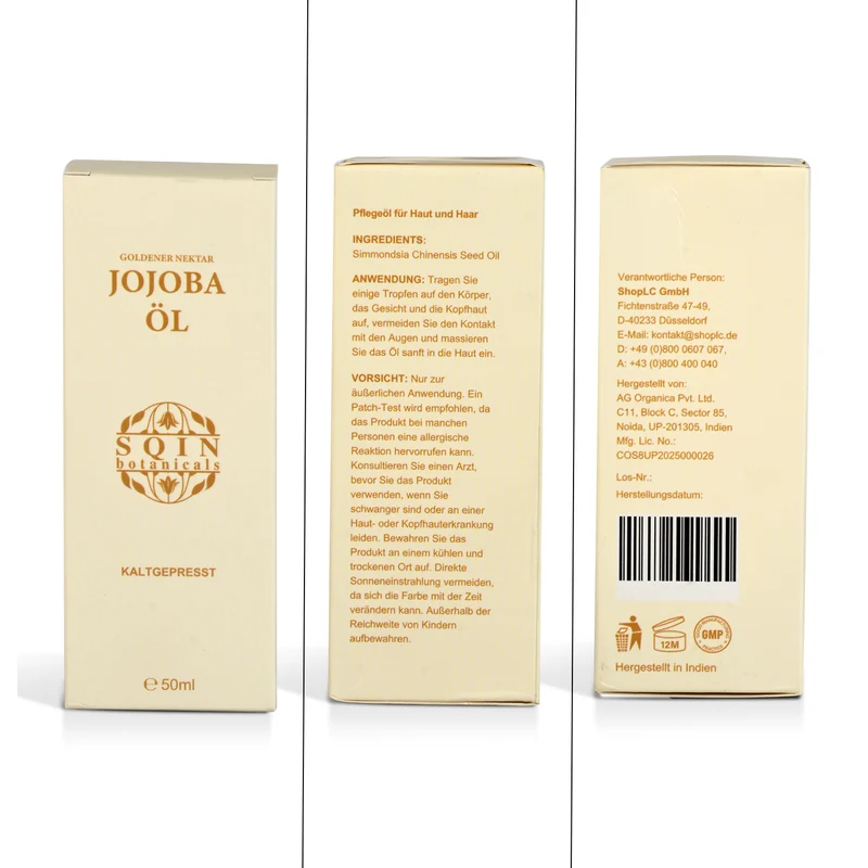 SQIN Botanicals Kaltgepresstes goldenes Nektar Jojobaöl, reines Pflegeöl, 50ml