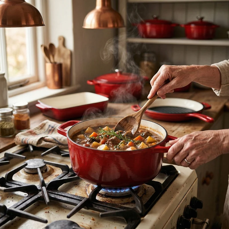 LIVMORE - 9-teiliges Gourmet-Set aus Gusseisen: Topf 20 cm, Dual-Topf 26, ovaler Bräter 28 x 22, Bräter 30 x 21, Pfanne 16, Untersetzer, Rot