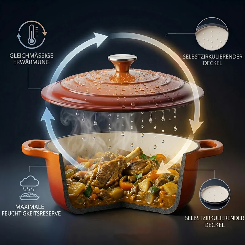 LIVMORE - 9-teiliges Gourmet-Set aus Gusseisen: Topf 20 cm, Dual-Topf 26, ovaler Bräter 28 x 22, Bräter 30 x 21, Pfanne 16, Untersetzer, Rot