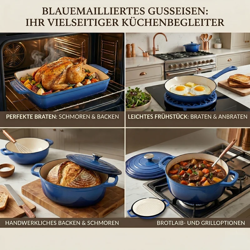 LIVMORE - 9-teiliges Gourmet-Set aus Gusseisen: Topf 20 cm, Dual-Topf 26, ovaler Bräter 28 x 22, Bräter 30 x 21, Pfanne 16, Untersetzer, Rot