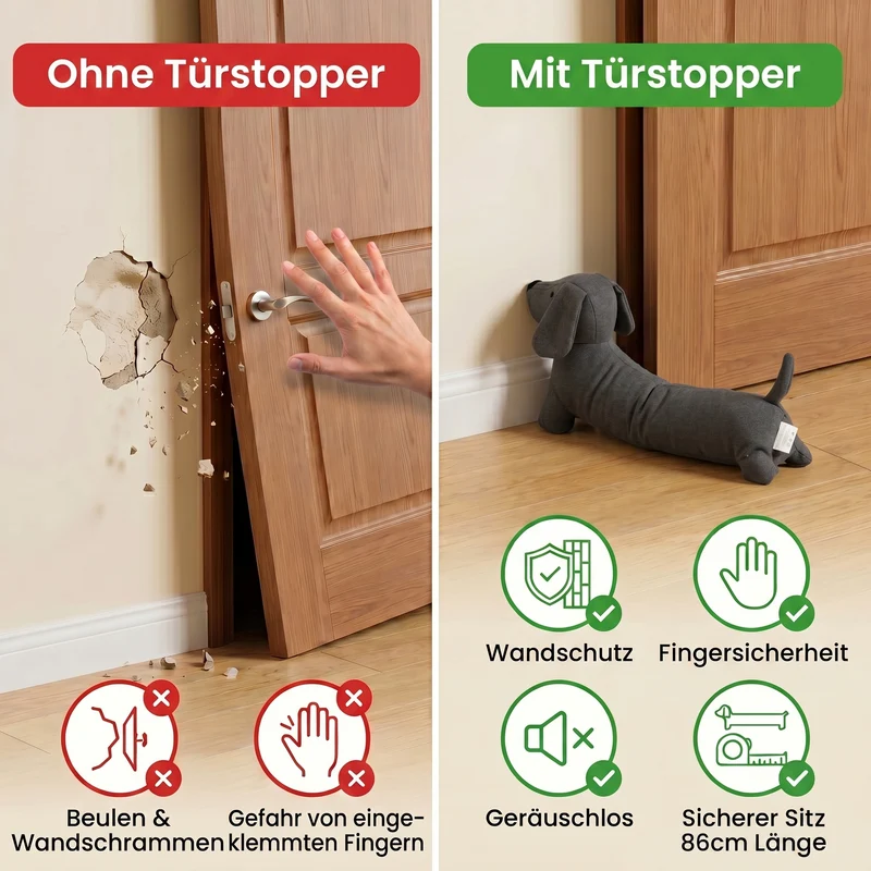 LIVMORE Türstopper mit Klemmschutz und Türschutz, Dunkelgrau