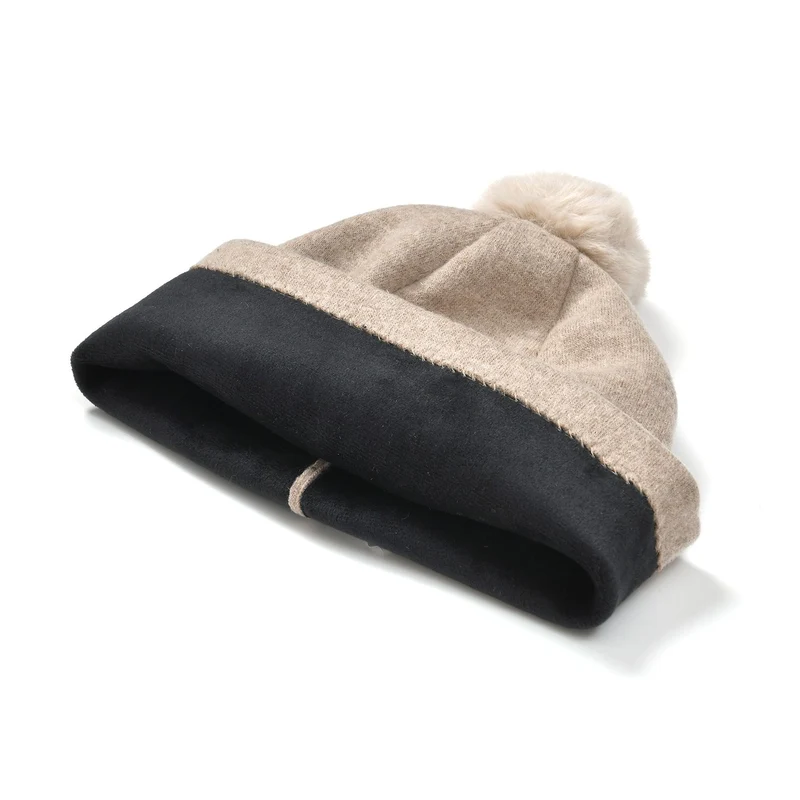 LA MAREY - 2er-Set Elegante Kaschmir Mützen und Handschuhen mit Mikroplüsch Futter, Marineblau