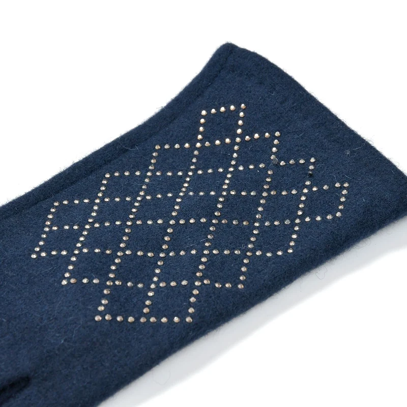 LA MAREY - 2er-Set Elegante Kaschmir Mützen und Handschuhen mit Mikroplüsch Futter, Marineblau