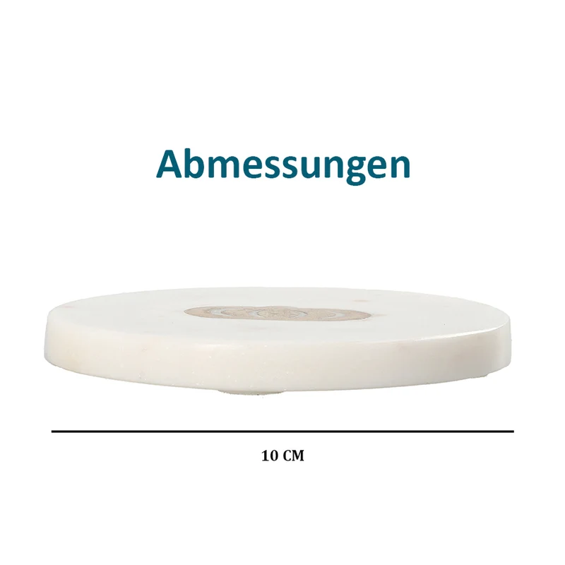 NAKKASHI - 4er-Set, Marmor Untersetzer mit Messingintarsie, Krone, Größe 10x10 cm, Weiß