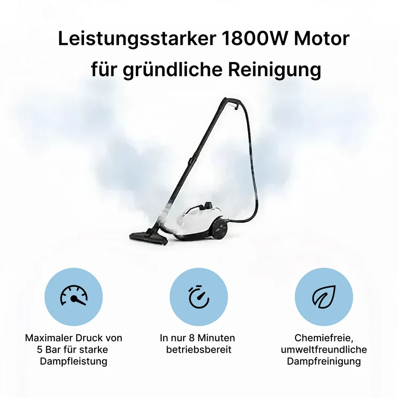 Kraftvoller Dampfreiniger 1800W, 5 Bar für Haushalt und Reiningung